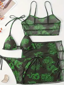 Women's Sexy Dragon Print Bikini Swimwear Set, Stylish Swimsuit for Beach & Pool, Comfortable Bathing Suit for Summer