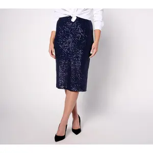 Susan Graver Occasions Reg Sequin Midi Pull-On Pencil Skirt