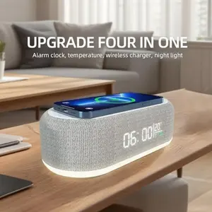 Alarm Clock Wireless Chargers Pad Phone Bedroom Lamp Night Light Desk Thermometer Fast Charging Dock