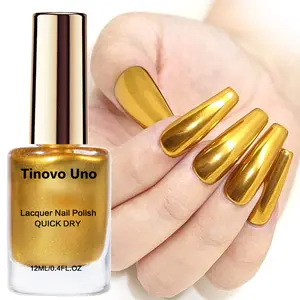 Tinovo Uno Chrome Metallic Gloss, Metallic Gold Color Nail Polish, 12Ml Per Bottle, Salon Quality, Alcohol-Free Quick-Drying Design, Natural Quick-Drying, A Must-Have For DIY Nail Art Enthusiasts