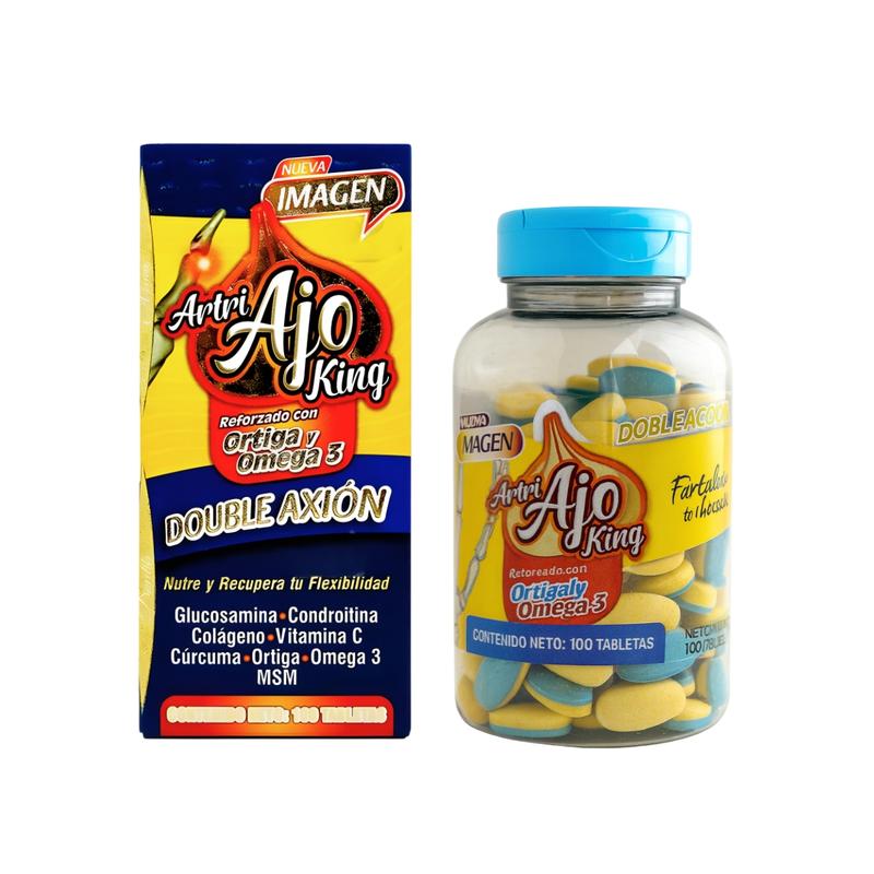 Artri Ajo king Reforzado con Ortiga y Omega 3 - 100caps DOUBLE AXION | Glucosamina Condroitina Colageno Vitamina C Cúrcuma Ortiga Omega 3 MSM