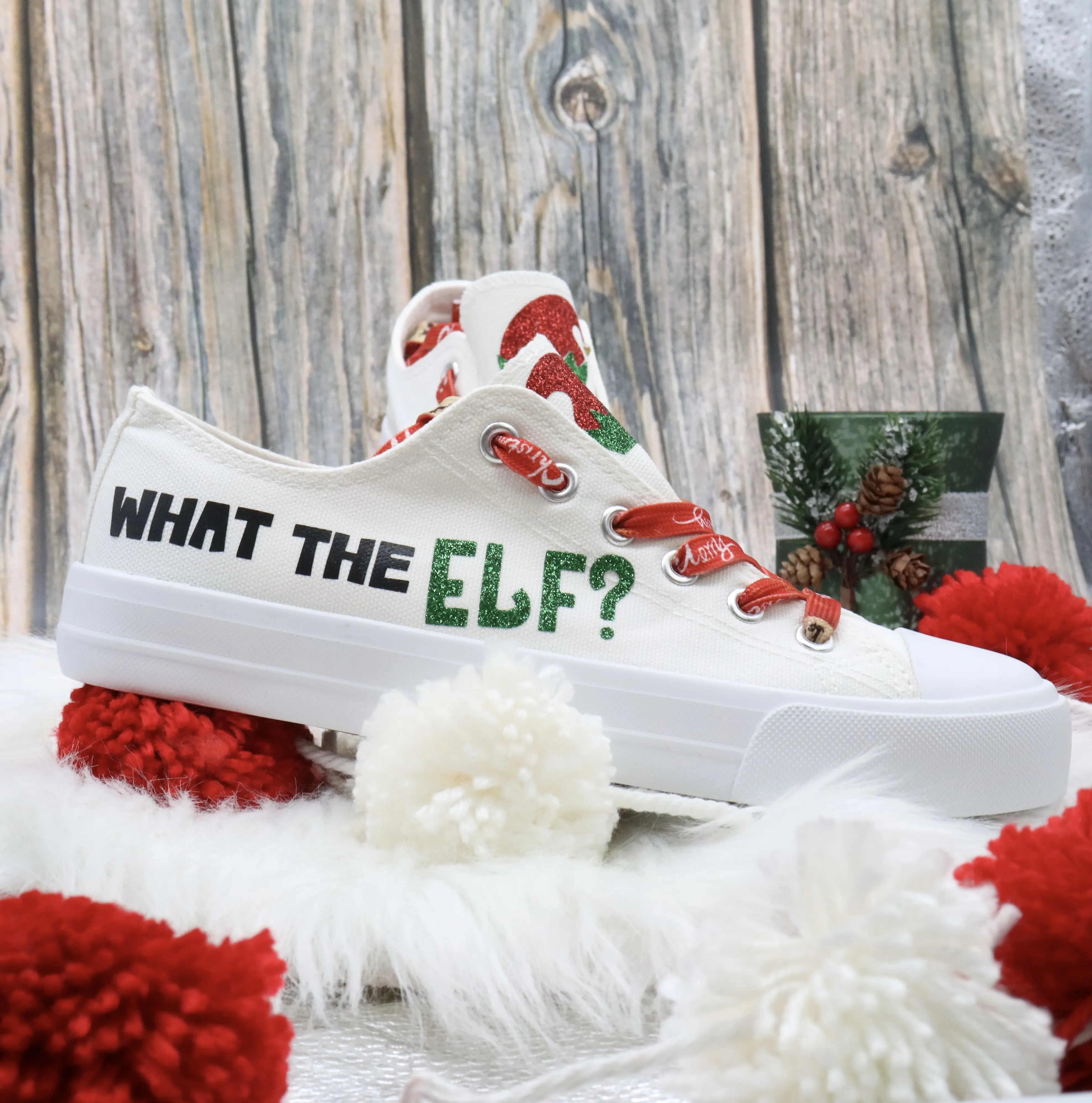 Merry Christmas Sneakers Personalized Elf Shoes | Santa's Helper Gift | Felices Fiestas Tennis | Happy Holiday Shoes | What the Elf Sneakers
