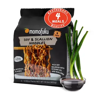 Momofuku Soy & Scallion Ramen Noodles by David Chang, 4 Pack of Restaurant Quality Instant Noodles Now with More Sauce & 10g of Protein