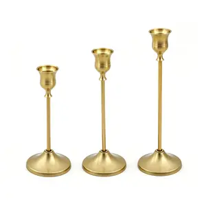 3-Piece Brass Cone Candlestick Holders, High-End Decorative Centerpiece Candles, Ideal for Ramadan Festivals Weddings Birthdays Gifts