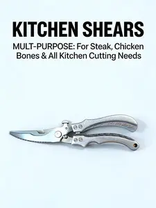 Kitchen Scissors All Purpose - Stainless Steel Kitchen Shears, Sharp Silver Meat Scissors, Dishwasher Safe, Poultry Shears, Japanese Cooking Scissors for Food, Chicken Bones, and Turkey, Christmas Gift!