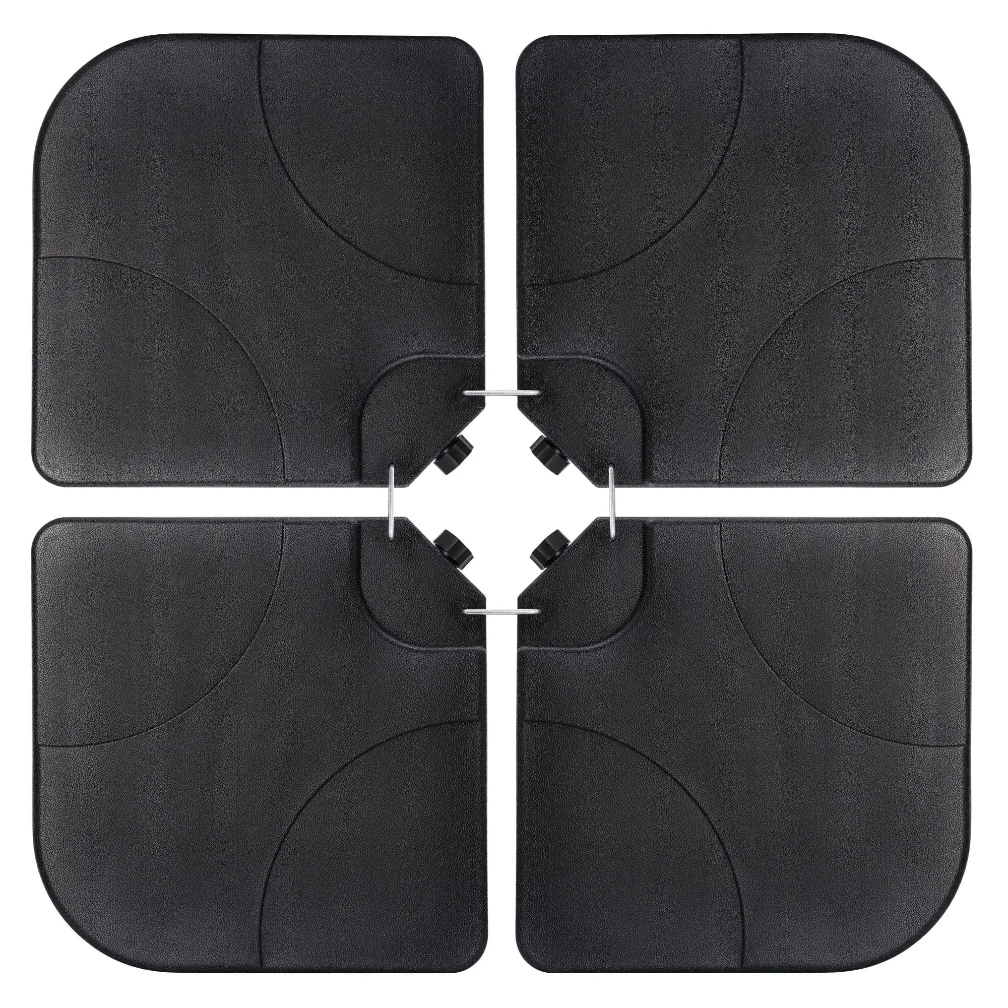 Solid Refillable Patio Parasol Umbrella Base Tool - 4-Piece PE+Metal Weighted Plates, 30lbs/13.2L Max Water/Sand Capacity, Sized for 10ft Parasols and Similar, Black Outdoor Patio Furniture Accessory, Reservoir, Water Capacity