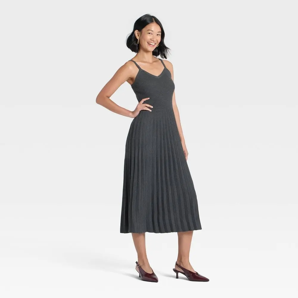 Women's Pleated Midi Sweater Dress - A New Day - TikTok Shop