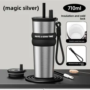 New High-End Ceramic Inner Insulated Cup for Women, 316 Stainless Steel Car Water Bottle, Luxury Gift, Trendy Design