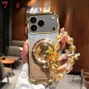 Shockproof Glitter Plating Pony Bracket bracelet Case for iPhone 17 Air 16 16E 15 14 Plus 13 12 Mini 11 Pro XS Max XR X Cover