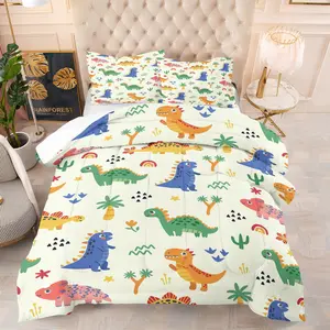 Cute Cartoon Dinosaur Pattern Comforter Set, Animal Print Bedding Set (1 Comforter + 1/2 Pillow Case, No Pillow Core), Suitable For Teenagers And Adults, Bedroom, Dormitory, Guest Room Scene