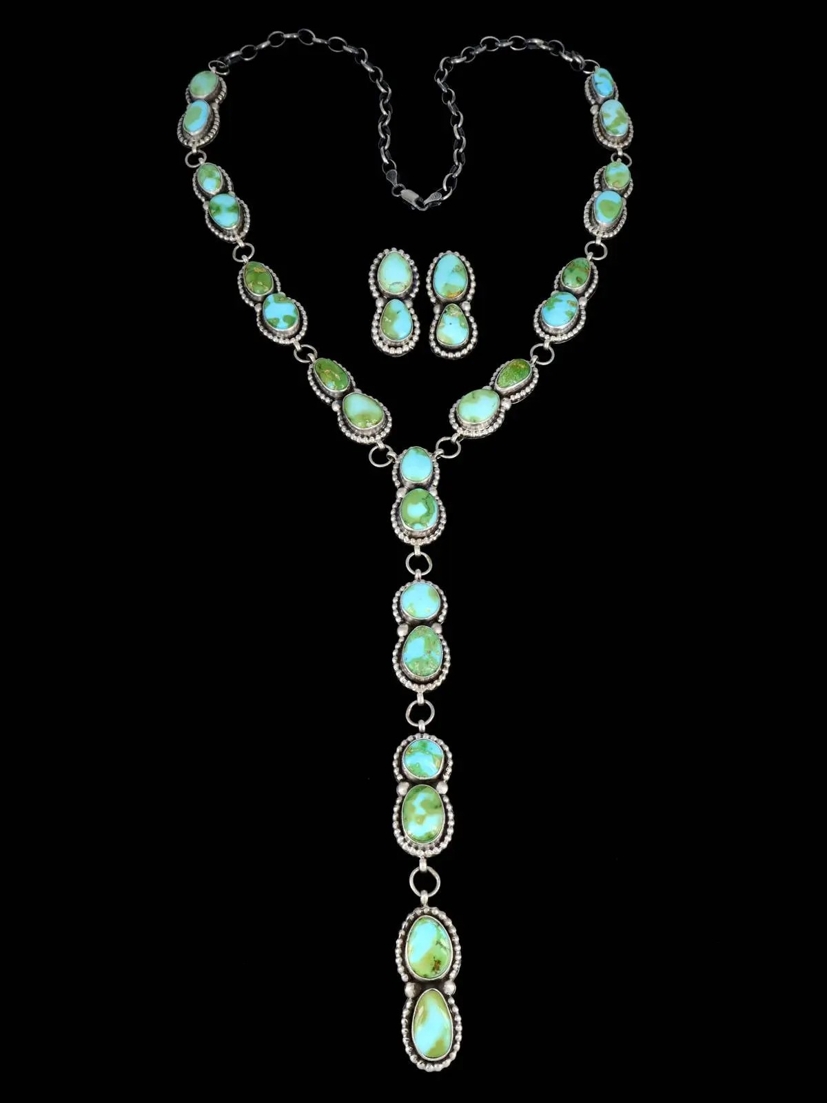 Native American Sonoran Gold Turquoise Lariat Necklace Set