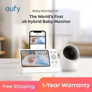 eufy E21 Baby Monitor, with 4K Camera, Hybrid Wi-Fi and No Wi-Fi Connection, App and Monitor Control, Ultra-Clear Night View, Pan-Tilt, 8× Zoom, Portable Camera with Built-In Battery, ANR, Smart Alerts｜Spingtok