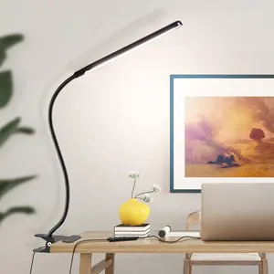 LED Desk Lamp Adjustable Neck Lamp with Clamp Eye-Caring USB Reading Desk Light, Dimmable Brightness Adjust Table Lamp for Bedroom/Home Office/Study, Black