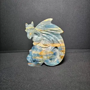 Hand Carved Blue Onyx Dragon on Skull!