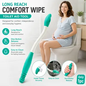 15" Long Handle Bottom Wiper, Toilet Aids Tool, Grips Toilet Paper or Wipes,Self Wipe Assist Bottom Wiping Toilet Aid, Long Reach Toilet Tissue Grip Motion Assistance Supplies, Soft grip handle,for elderly, pregnant women, overweight people