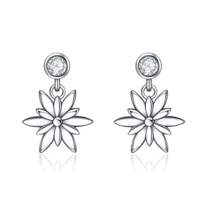 Daisy Earrings 925 Sterling Silver Daisy Flower Dangle Earrings