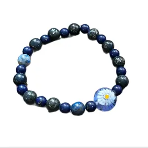 Lapis Lazuli Crystal Flower Accent Stretchy Bracelet