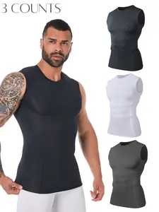Men's Solid Color Round Neck Compression Tank Top,Quick Drying Breathable Sleeveless Shirts,GYM Running Tops
