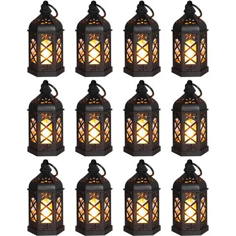 12Pcs Antique Style LED Chandeliers with Warm Ambient Lighting for Wedding Centerpieces Birthday Party Supplies Festival Lantern Decorations 5 Inch Decorative Hanging Lanterns for Home Decor