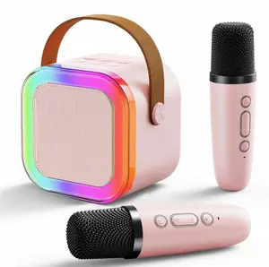 Portable Wireless Speaker with 2 Microphone, Rechargeable Wireless Speaker with LED Light, Portable Karaoke, Outdoor Speaker for Home, Party, Camping Audio Smartphone