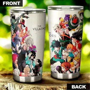 [New Anime Drinkware - Sale Up To 35%] My Hero Academia Tumbler Cup, Heroes Vs Villains Anime Accessories, Pro Hero Battle Theme, Shonen Action Drinkware, Gift For Anime Fans