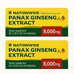 2‑Pack Nationwide Premium Panax Ginseng Extract  - 8,000 mg Extra Strength Dietary Supplement Energy Boost & Immune Support with 60 Bottles of 0.35 FL Oz / 10 ml