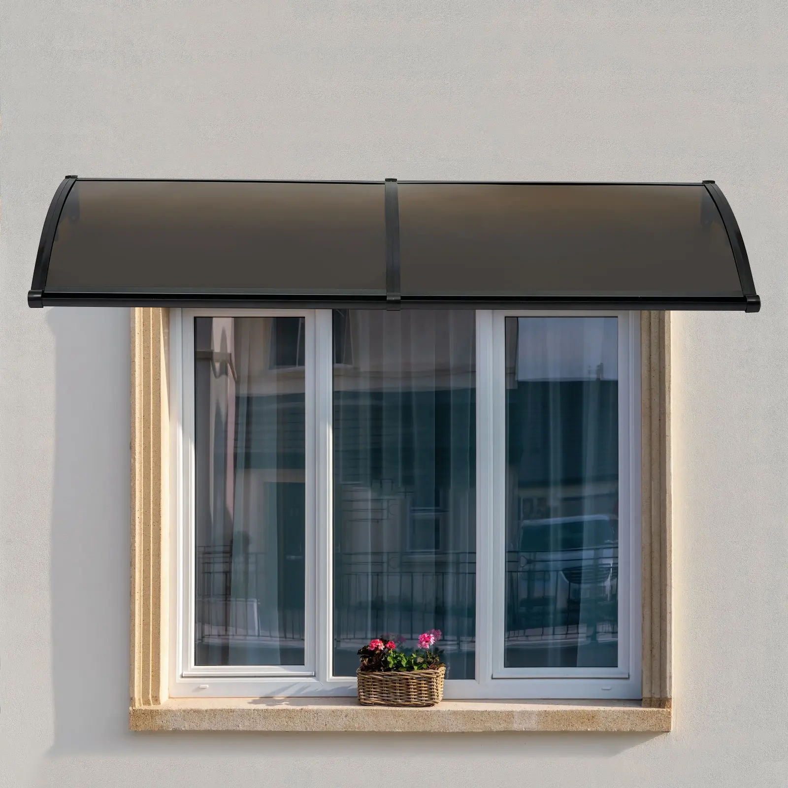CNCEST Sturdy Wall-Mounted Aluminum Alloy Arch Shade Awning - 78.7in Outdoor, 440lbs Capacity, Weatherproof Canopy with Drainage Holes, Low-Maintenance Tawny & Black Design for Door, Balcony, Gardens, Birthday, Holiday, Shops