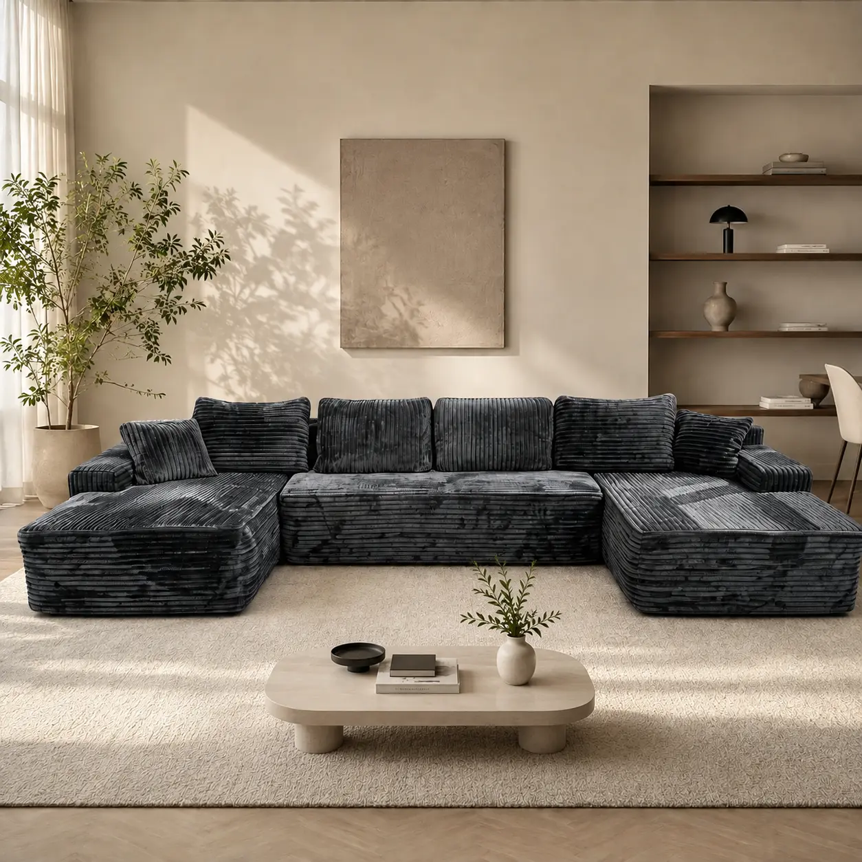 131" U-Shape Cloud Modular Sectional Sofa, Soft Corduroy Upholstered Large Couch for Living Room, Bedroom