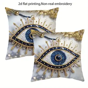 Bohemian Style Cushion Cover Set, 2-Piece Invisible Zipper Design, Easy-Clean Fabric, Ideal for Bedroom & Living Room Decor