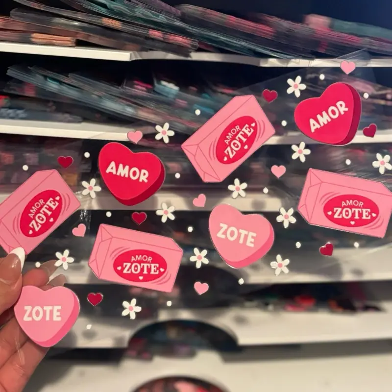 Zote UVDTF Cup Wrap Ready to Apply with Heart and Flower Designs Amor Zote Stickers for Application