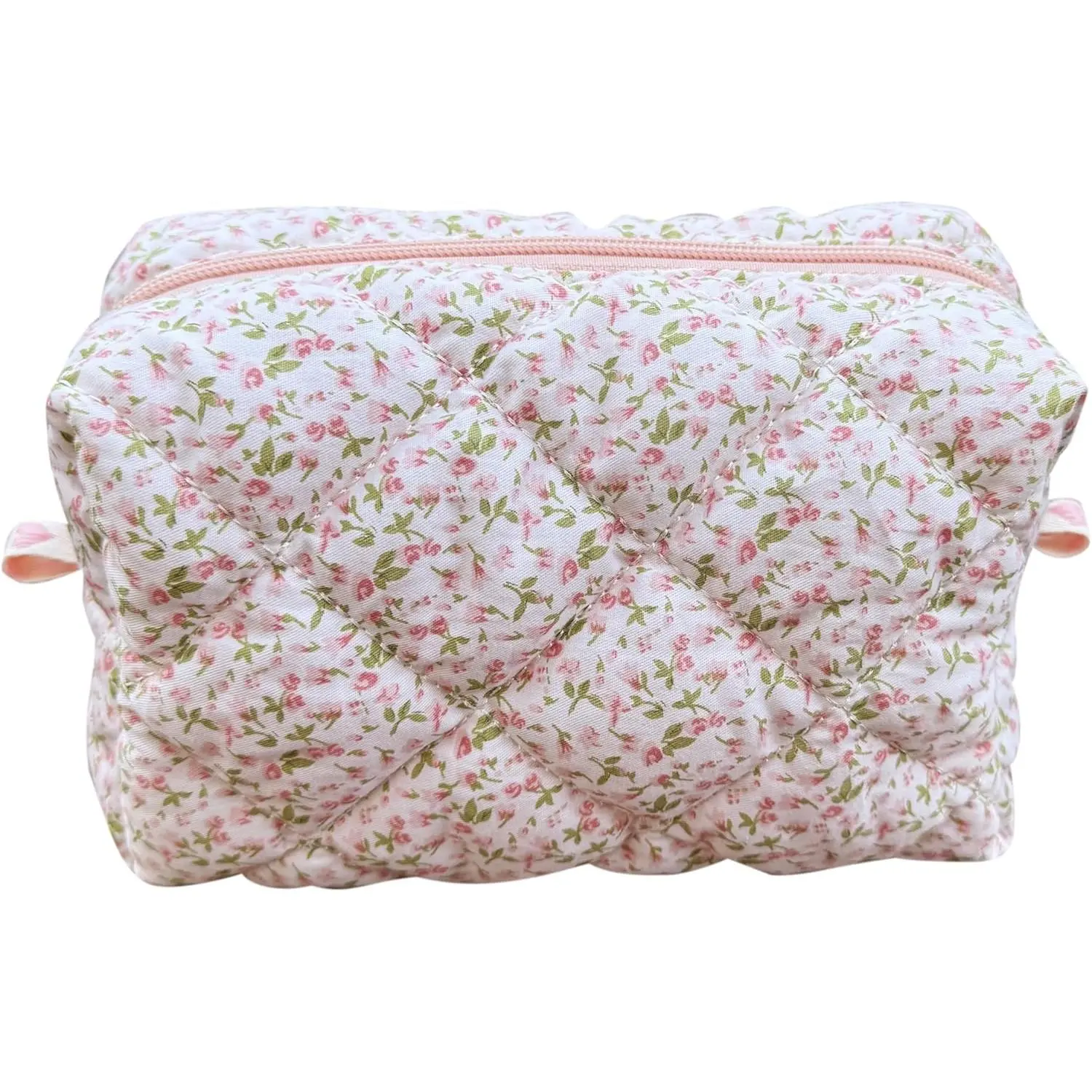 Cotton Quilted Makeup Bag  Accessories Make up Bag Organizer Cute Floral  Pouch Travel Makeup Bag for Women (Little Roses)