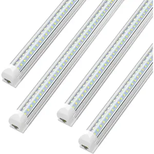 (Pack of 4) Linkable LED Utility Shop Lights for Garage, 6FT, 60W, LED Tube Ceiling Light T8 Integrated Single Fixture, 6000K, 8000LM Daylight V Shape, Basement, Offices, Clear Lens, Plug and Play