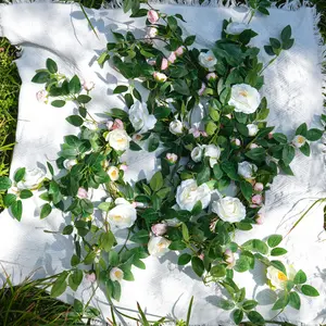 2PC Realistic Artificial Rose Vine Garland, 6FT Faux Silk Flower Greenery with Bendable Stem for Home Wall Decor, AC Pipe Cover, Boho Wedding Backdrop,farmhouse home decor (White）