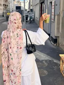 1pc Women's Floral Print Headscarf Soft Comfortable Breathable Hijab for Muslim Daily Prayer and Outings, Great Gift for Ramadan Eid