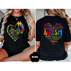 Autism Awareness Heart Puzzle Print Women'S Casual Short Sleeve T-Shirt, Round Neck, SpringSummer Top, Autism Clothing,Men's Autism Awareness Shirt With Positive Words For Autism Acceptance Design For Autism Pride Day