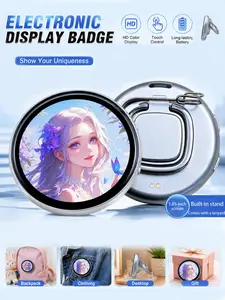 Mrsvi Anime Pixel Screen Smart Electronic Badge Pin, Emblem Badge Decoration, Backpack Digital Button Display, Photo and Name Tag, Innovative Accessory, Round