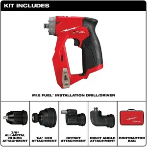 2505-22 M12  Drill/Driver Kit, Compact, Forward/Reverse Switch, Keyless Chuck, LED Light, Variable Speed