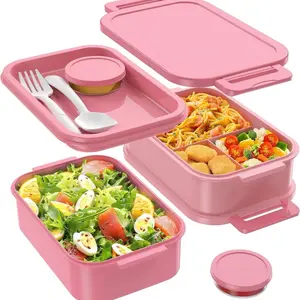 Bento Lunch Box for Adults - 3 Layers Leak-Proof Stackable Bento Box for Adults, 72oz Large-Style All-in-One Adult Lunchbox Bento Box with Utensil Accessories for Dining Out,Work, Pink