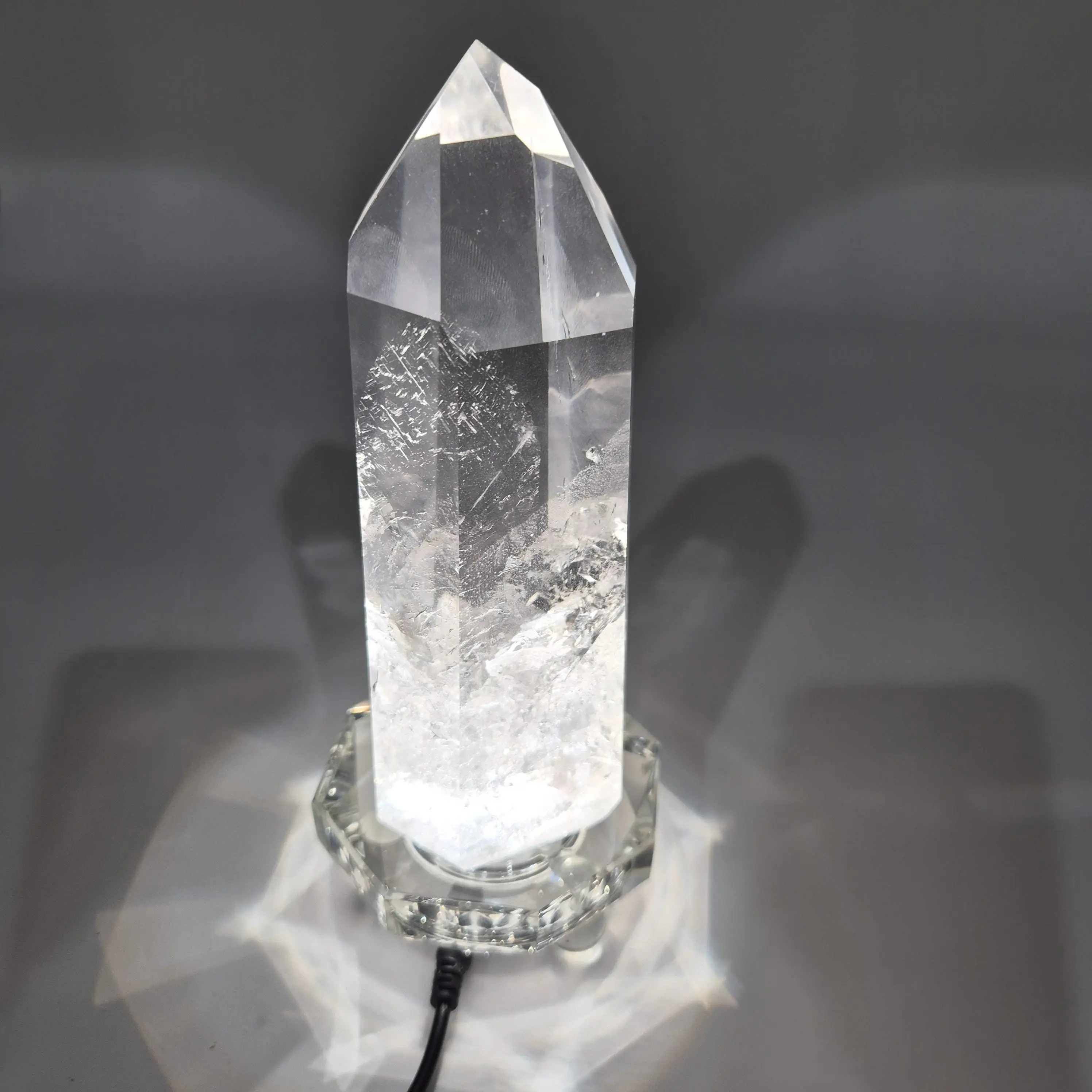 Water Clear Quartz Crystal Point with Inclusions - Brazil, 11oz Natural Specimen (Optional LED Base)
