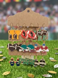 9 Pairs Assorted American Football Dangle Earrings, Touchdown Helmet Trophy Heart Player Drop Earrings, Chic Game Day Jewelry for Girls & Women