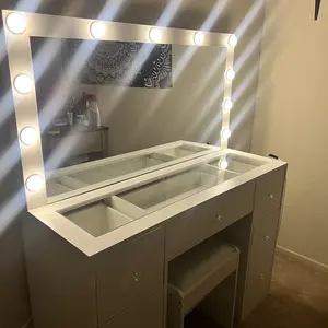 CollaredEagle Dressing table with power outlet and 11 lights, vanity with mirror, featuring 7 drawers, suitable for bedrooms and dressing rooms, white finish