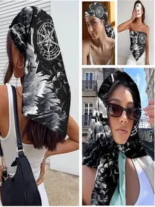 A versatile scarf for hair, black - white occult - design scarf, women's trendy hairneck accessory, winter alternative festivals, mystical - themed fashion