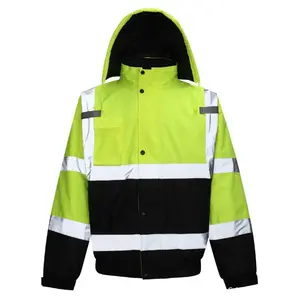 High Visibility Reflective Waterproof Safety Jacket for Men with Pockets Black Work Construction Coats for Winter Cold Weather True to Size Fit