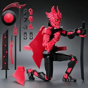 Oni Warrior 3D Printed Action Figure 8.1in Magnetic Multi-Joint Dummy 20 Posable Robot Toy 10-in-1 Custom Weapon Accessories Set