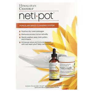 Himalayan Chandra Neti Pot, Porcelain Sinus Cleansing System, 3 Piece Kit
