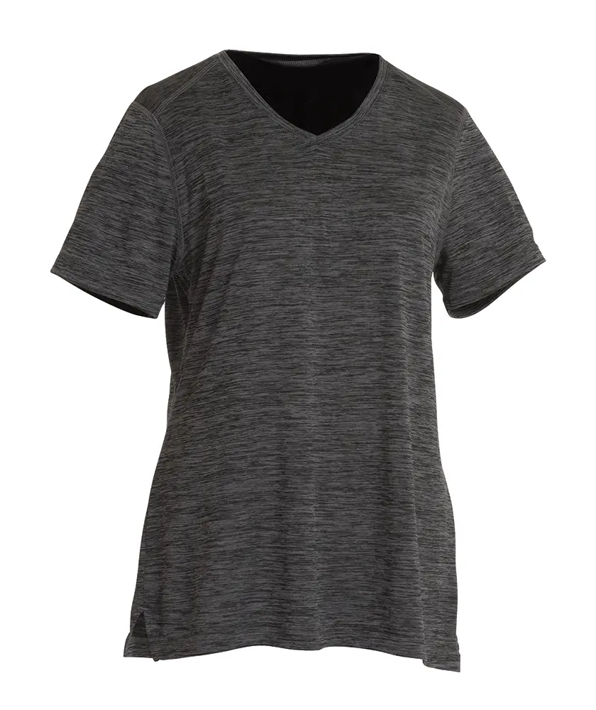 Charles River Apparel Women's Space Dye Athleisure V-Neck Shirt, Fitted Short Sleeve Polyester Jersey Fabric with UV Protection and Anti-Microbial Properties, Everyday, Knit, Yarn, Double Stitch, Casual