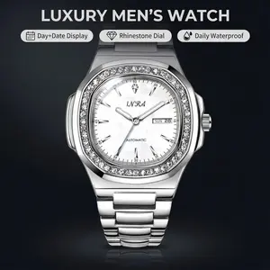 Luxurious Men's Diamond-Accented Watch with White Dial — Stainless Steel Business Watch — The Perfect Gift for Dad or Husband