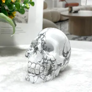 1 Count 3 Inches White Turquoise Skull Crystal Carving Healing Stones Natural Stone Chakra Balancing Reiki Home Office Decor From IG Crystal