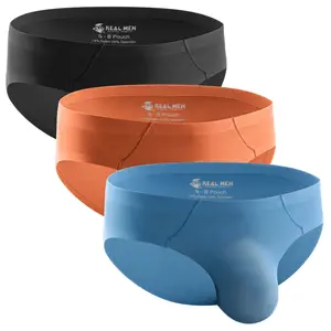 Seamless Brushed Nylon 0in Briefs No Fly 3pk Black/Night Fall/Red Stone