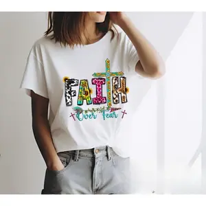 Faith Over Fear Shirt, Sunflower Animal Print Christian Graphic Sweatshirt, Western Cross Cow Leopard Print Religious Hoodie, Jesus T-Shirt